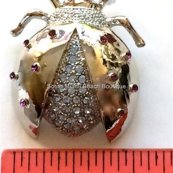 Vtg Ladybug Pin Brooch Silver Plated Pink Purple Crystal Insect Jewelry Lady Bug - Picture 8 of 10
